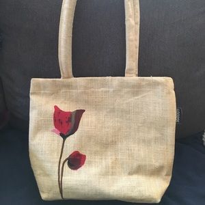 Beige Burlap “Basket” Purse with Tulip 🌿